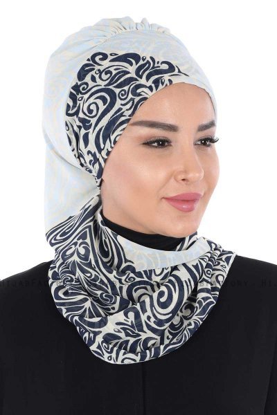 Regina - Marineblå & Lyseblå Chiffon Instant Turban