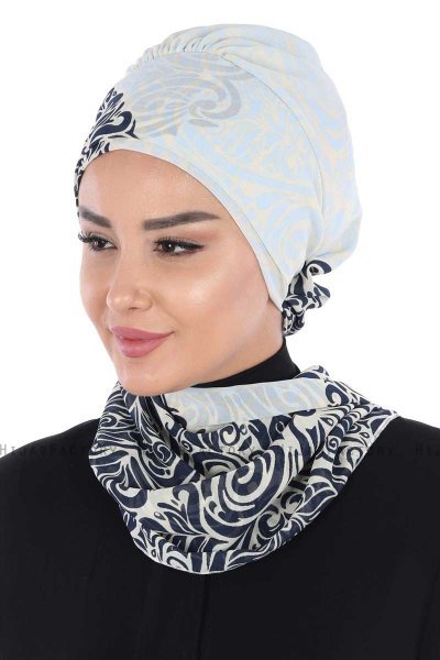 Regina - Marineblå & Lyseblå Chiffon Instant Turban