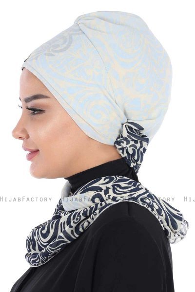 Regina - Marineblå & Lyseblå Chiffon Instant Turban