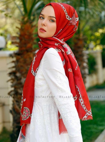 Sameira - Rød Mønstret Hijab - Sal Evi
