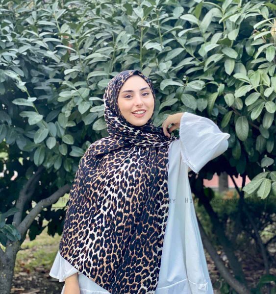 Shahnaz - Svart Leopard Mønstret Bomull Hijab