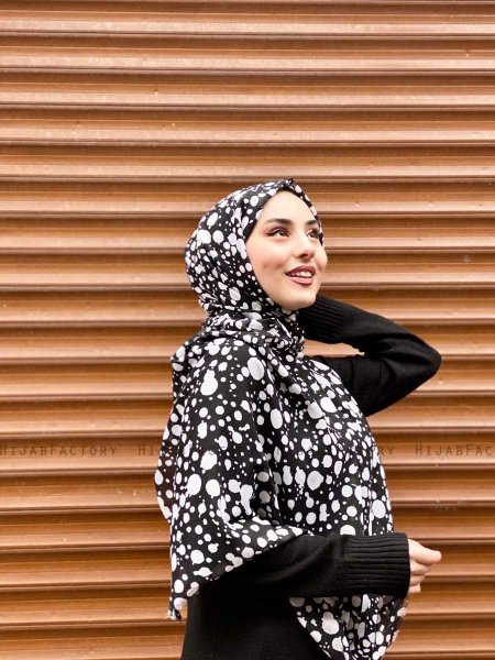 Sham - Svart Mønstret Bomull Hijab - Mirach