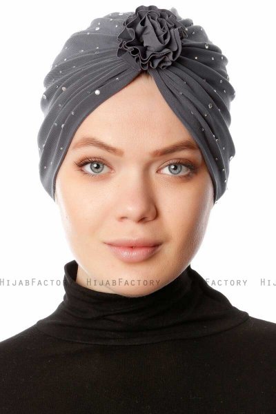 Shereen - Antrasitt Crepe Chiffon Turban - Sehr-i Sal