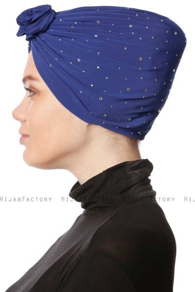 Shereen - Blå Crepe Chiffon Turban - Sehr-i Sal