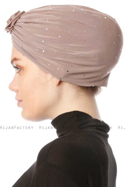 Shereen - Lys Taupe Crepe Chiffon Turban - Sehr-i Sal