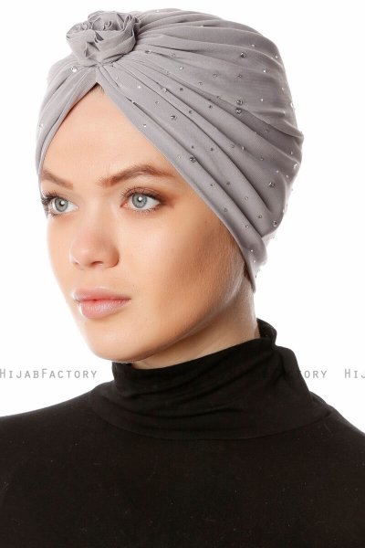 Shereen - Lysegrå Crepe Chiffon Turban - Sehr-i Sal
