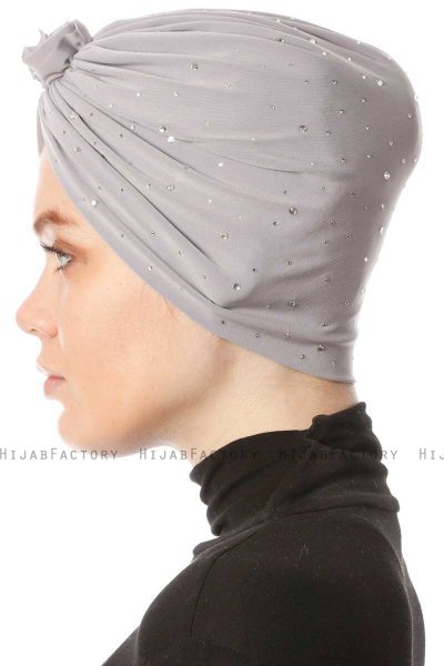 Shereen - Lysegrå Crepe Chiffon Turban - Sehr-i Sal