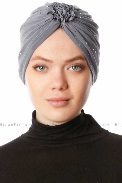Shereen - Mørk Grå Crepe Chiffon Turban - Sehr-i Sal