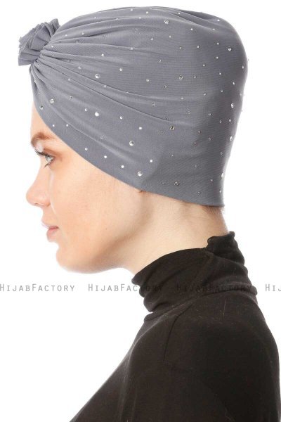 Shereen - Mørk Grå Crepe Chiffon Turban - Sehr-i Sal