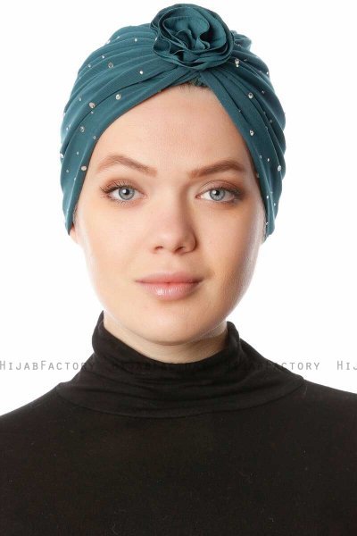 Shereen - Mørk Grønn Crepe Chiffon Turban - Sehr-i Sal