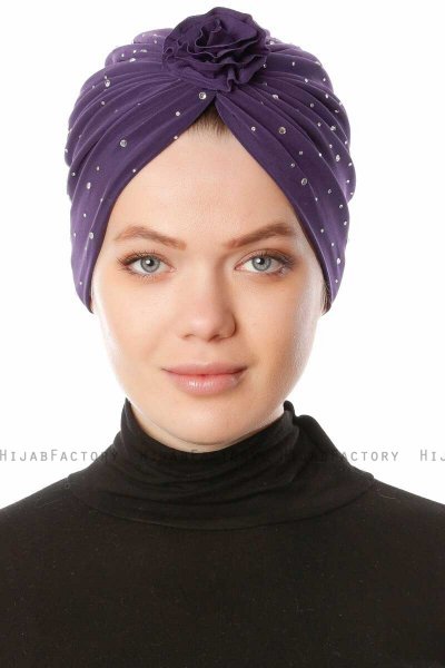 Shereen - Mørk Lilla Crepe Chiffon Turban - Sehr-i Sal