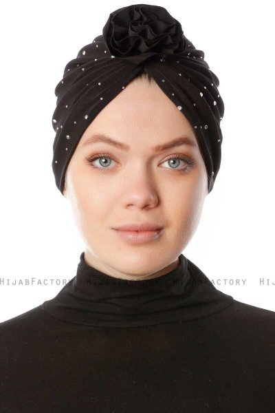 Shereen - Svart Crepe Chiffon Turban - Sehr-i Sal