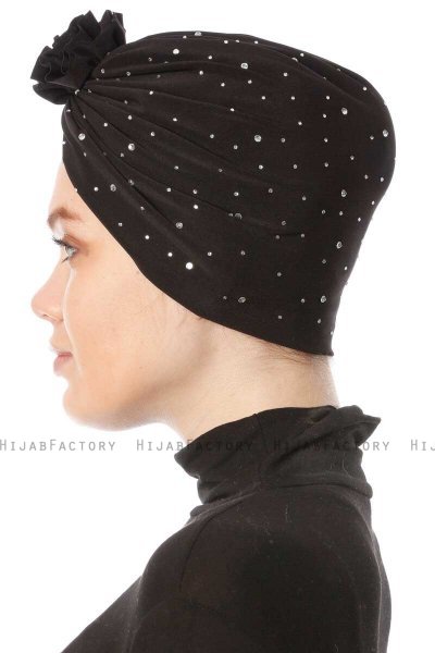 Shereen - Svart Crepe Chiffon Turban - Sehr-i Sal