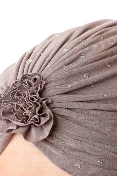 Shereen - Taupe Crepe Chiffon Turban - Sehr-i Sal