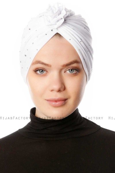 Shereen - Hvit Crepe Chiffon Turban - Sehr-i Sal