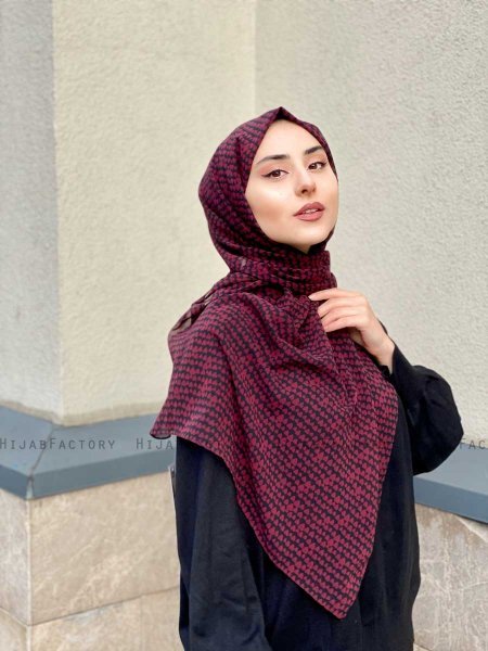 Shilan - Bordeaux Mønstret Crepe Hijab - Mirach