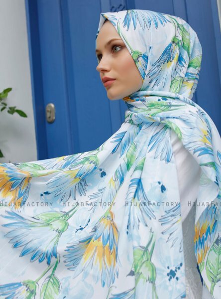 Yumna - Blå Blad Mønstret Hijab