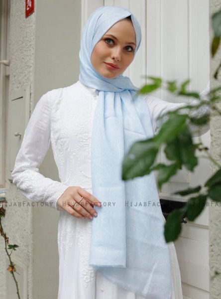 Yumna - Lyseblå Mønstret Hijab