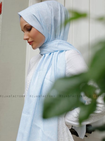 Yumna - Lyseblå Mønstret Hijab