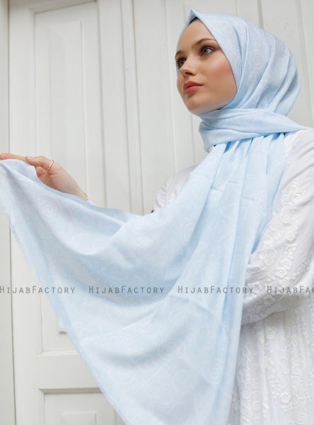 Yumna - Lyseblå Mønstret Hijab