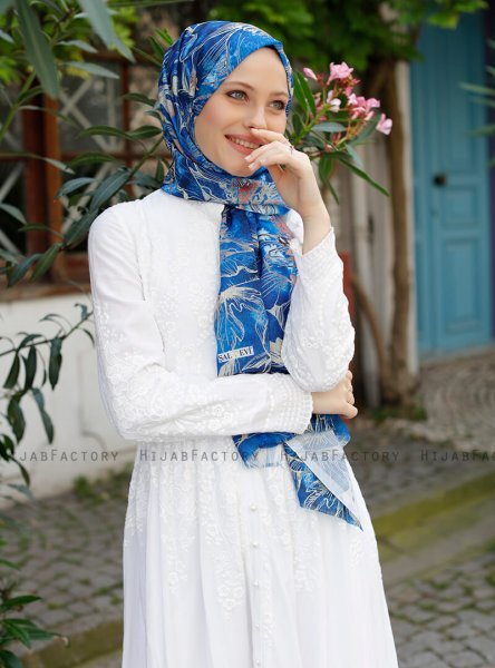 Yumna - Marineblå Mønstret Hijab