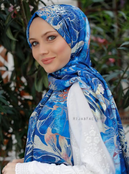 Yumna - Marineblå Mønstret Hijab