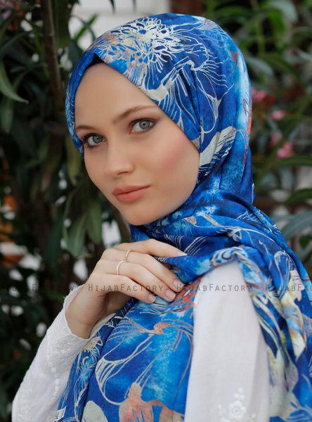 Yumna - Marineblå Mønstret Hijab