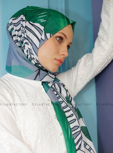 Yumna - Mørk Grønn Mønstret Hijab