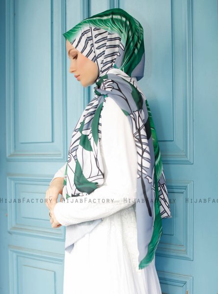 Yumna - Mørk Grønn Mønstret Hijab