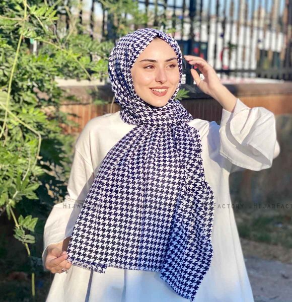 Soheila - Marineblå & Hvit Mønstret Bomull Hijab