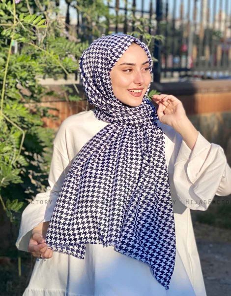 Soheila - Marineblå & Hvit Mønstret Bomull Hijab
