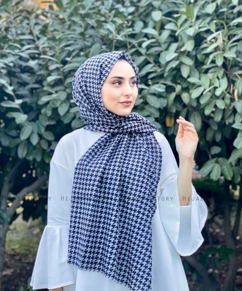 Soheila - Svart & Grå Mønstret Bomull Hijab