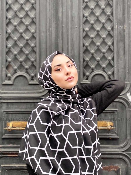 Sora - Svart Mønstret Bomull Hijab - Mirach