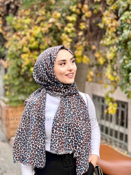 Suha - Blå Leopard Mønstret Bomull Hijab