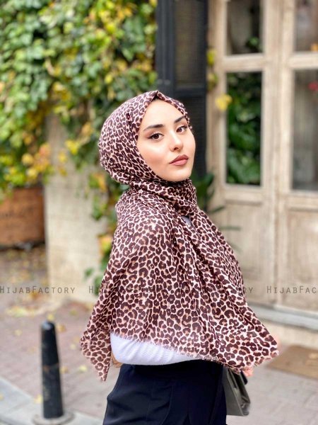 Suha - Brun Leopard Mønstret Bomull Hijab