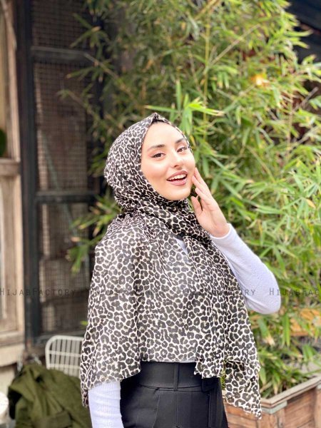 Suha - Khaki Leopard Mønstret Bomull Hijab