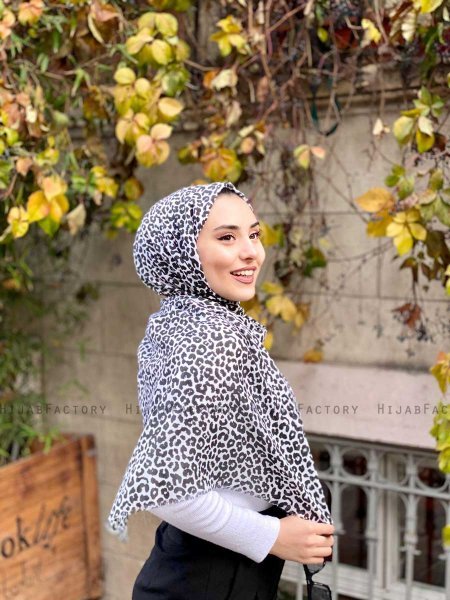 Suha - Svart & Hvit Leopard Mønstret Bomull Hijab