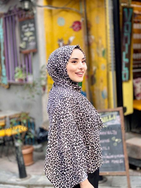 Suha - Taupe Leopard Mønstret Bomull Hijab