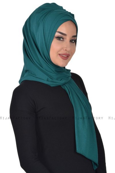 Tamara - Mørk Grønn Praktisk Bumull Hijab