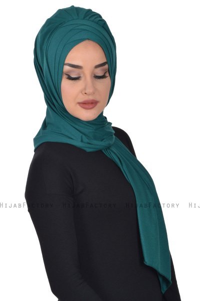 Tamara - Mørk Grønn Praktisk Bumull Hijab