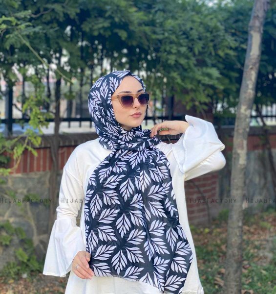 Tanaz - Svart Mønstret Bomull Hijab
