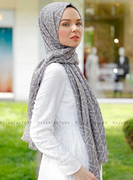 Tharaa - Mørk Grå Mønstret Hijab - Sal Evi
