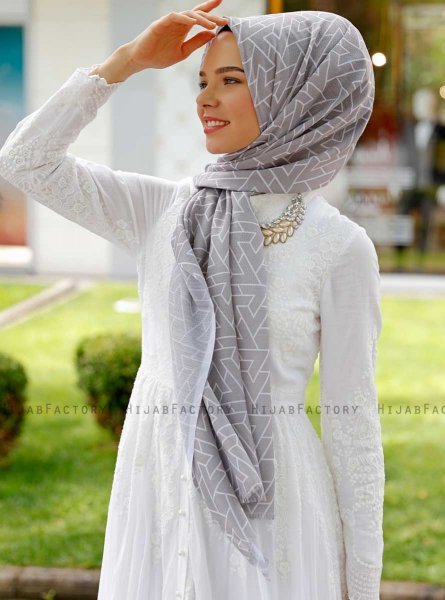 Tharaa - Sølv Mønstret Hijab - Sal Evi