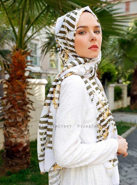 Ulima - Khaki Mønstret Hijab - Sal Evi