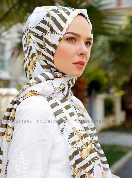 Ulima - Khaki Mønstret Hijab - Sal Evi