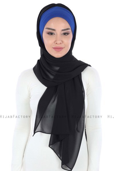 Vera - Blå & Svart Praktisk Chiffon Hijab