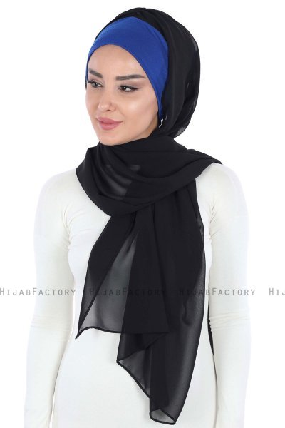 Vera - Blå & Svart Praktisk Chiffon Hijab