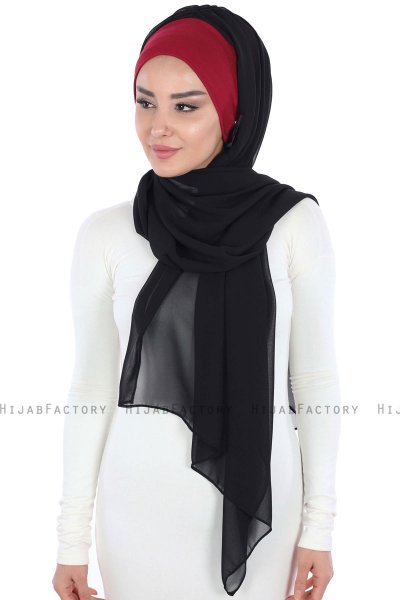 Vera - Bordeaux & Svart Praktisk Chiffon Hijab