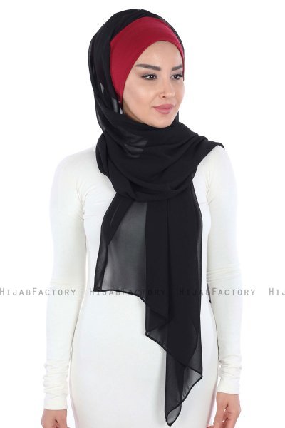 Vera - Bordeaux & Svart Praktisk Chiffon Hijab
