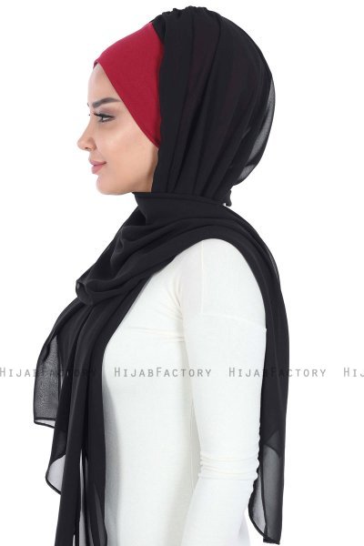 Vera - Bordeaux & Svart Praktisk Chiffon Hijab